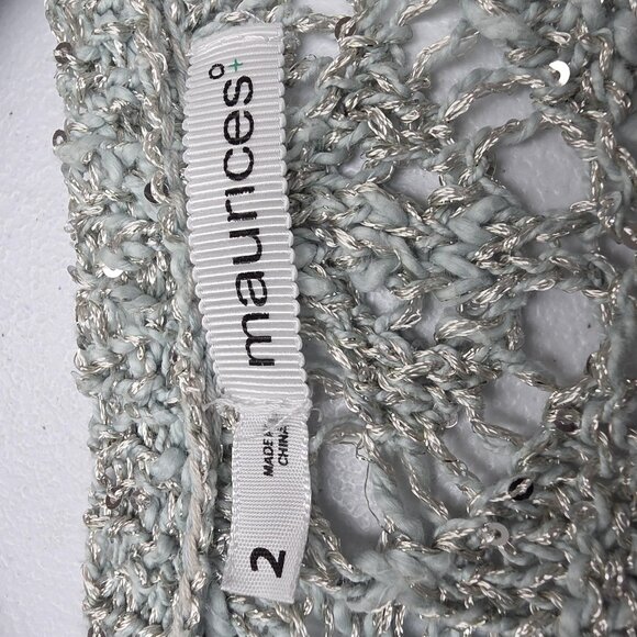Maurices Sweater Womens 2XL Gray Silver Open Knit Crochet Lace Yoke Pullover - Picture 7 of 11